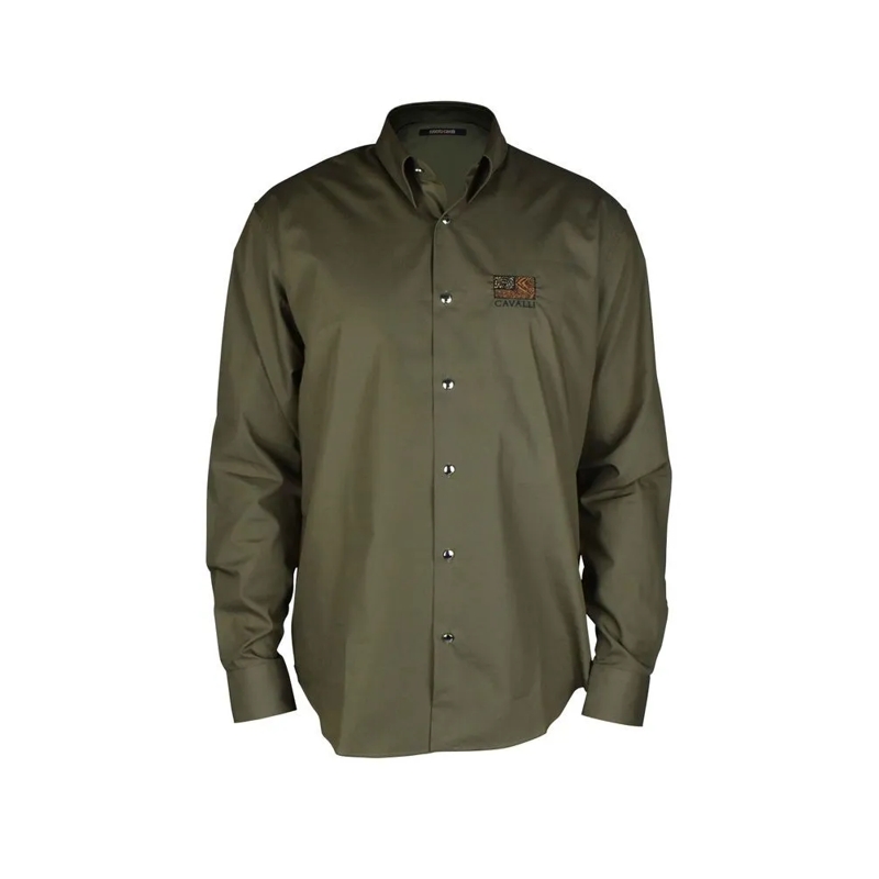 Roberto Cavalli Overhemd Animal Patchwork Embroidered Khaki Shirt Grey