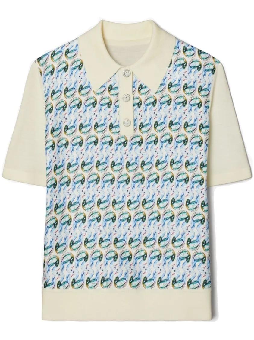 Thumbnail - Tory Burch - Polo With Front Button Placket And All-Over Graphi - Größe M - bunt
