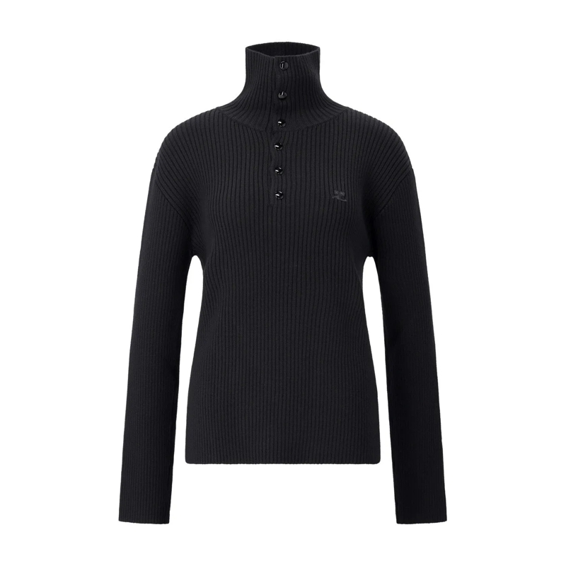 Courrèges Trui Pullover mit Stehkragen Schwarz