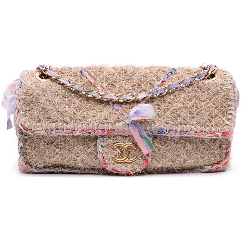 Chanel Schultertasche CC Straw Country Flap braun