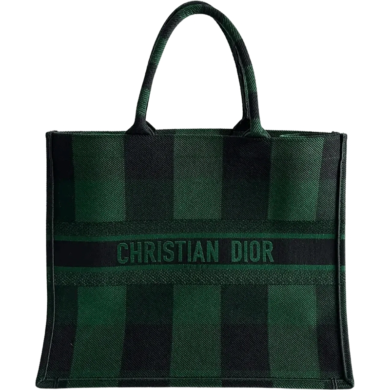 Christian Dior Tote Dior Book Tote Large Check Leaf green / black / ve grün