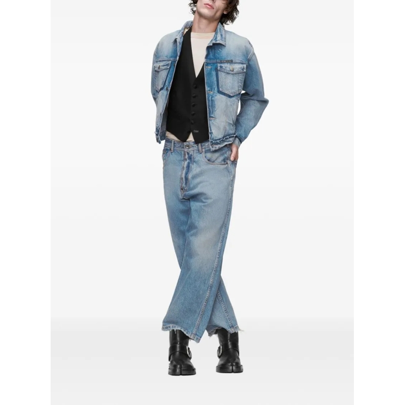 Maison Margiela Veste en jean Cropped Denim Jacket With Classic Collar And Distr Grey
