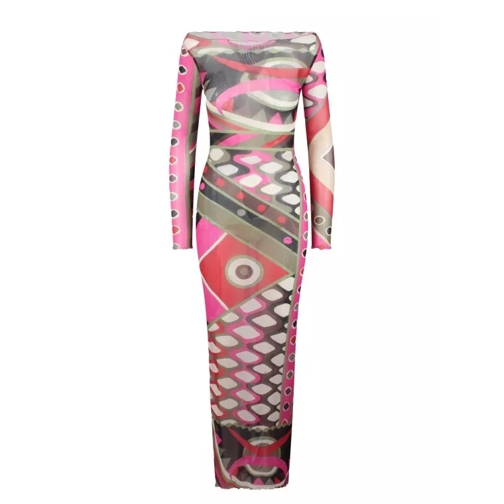 Pucci Vivara-Print Long Mesh Dress Multicolor 
