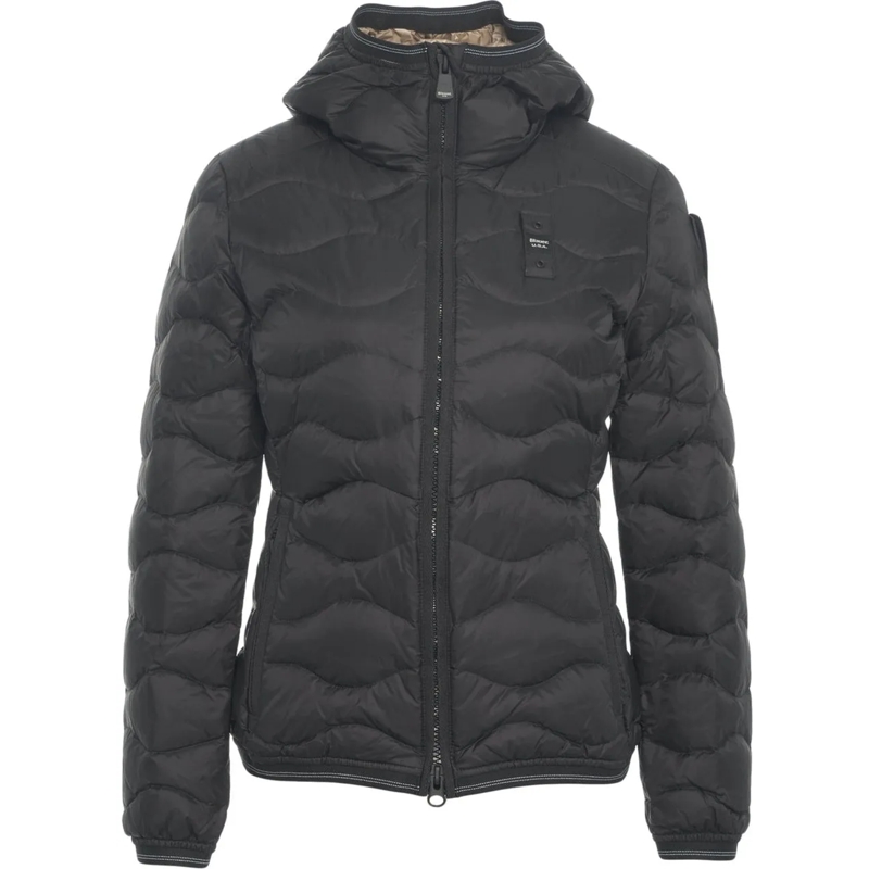 Blauer Mini-robe Down jacket with wavy quilting schwarz