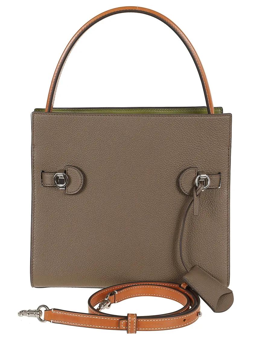 TORY BURCH Hobo bags Lee Radziwill Pebbled Color-Block Small Double Bag in groen
