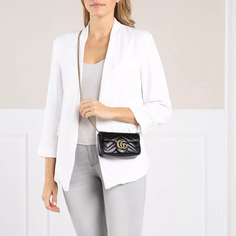 Gucci Crossbody Bag GG Matelassé Marmont Mini Crossbody Bag Leather Black/Gold(Image 2)
