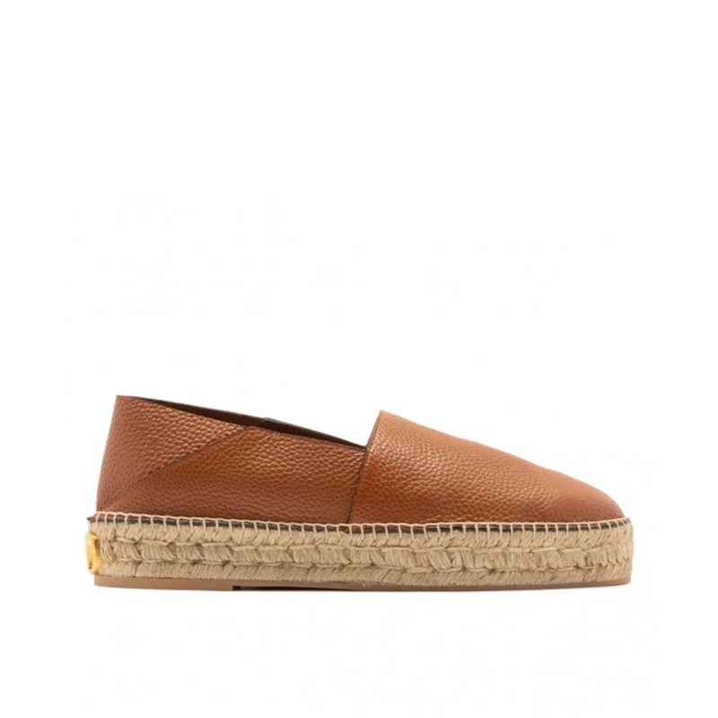 Valentino Garavani Chaussures à lacets Logo-Plaque Leather Espadrilles Brown