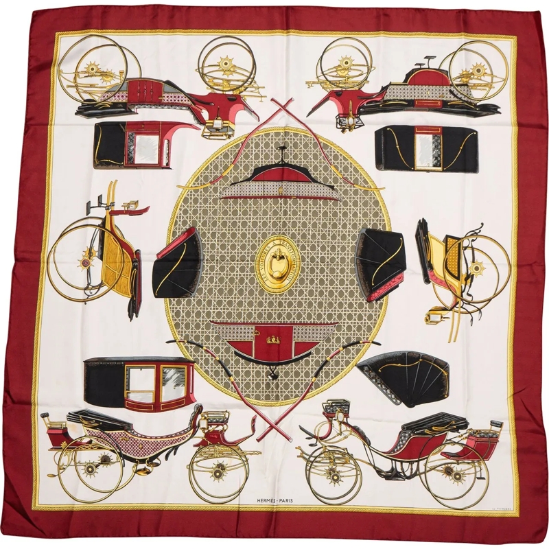 Hermès Wollschal Hermes Classic "LES VOITURES A TRANSOFRMATION" Sil rot