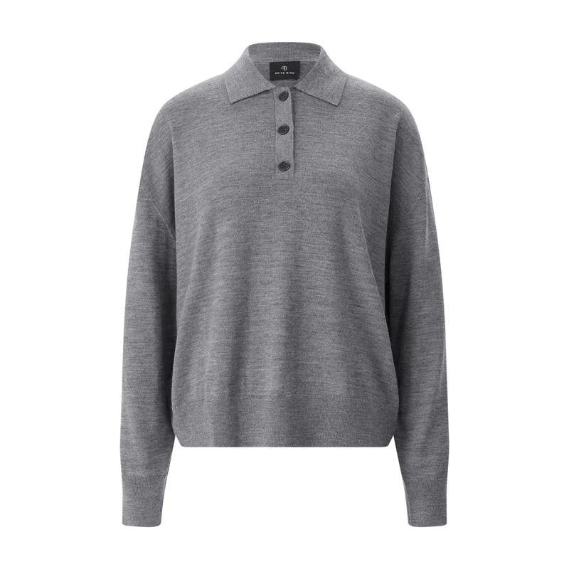 Anine Bing Polohemd Pullover Lee aus Merinowolle & Kaschmir grau