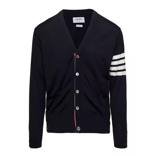Thom Browne Blue V-Neck Cardigan With Stripe Detail In Wool Blue 
