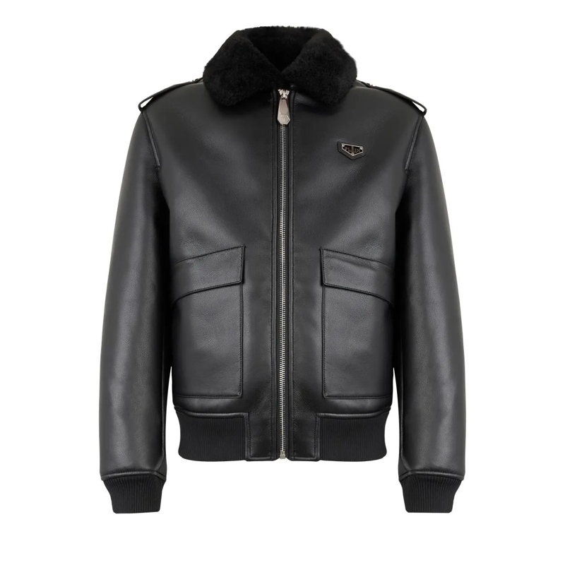 Philipp Plein Lederjacke Jacke schwarz