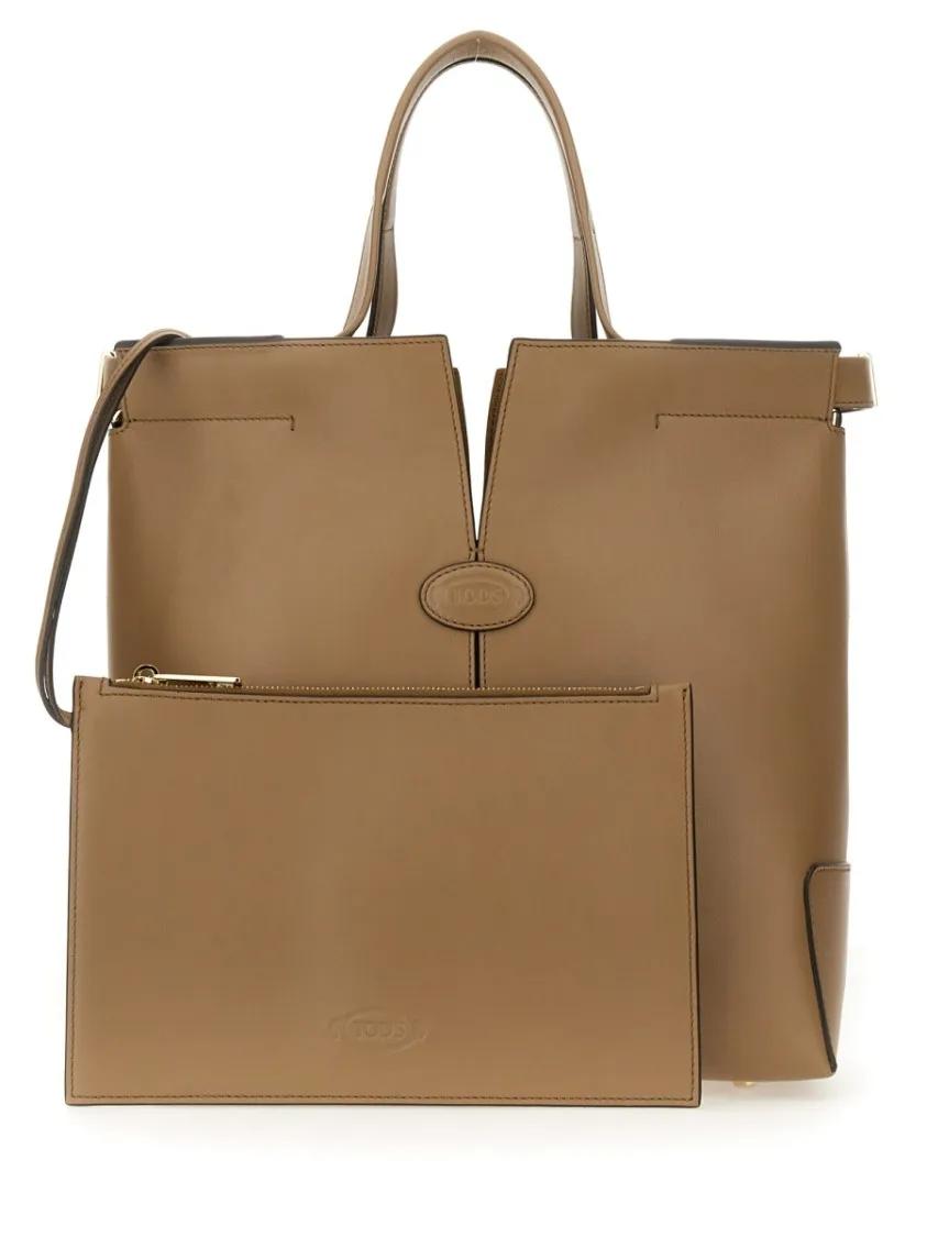 TOD'S Hobo bags Structured Brown Calfskin Shoulder Bag in bruin