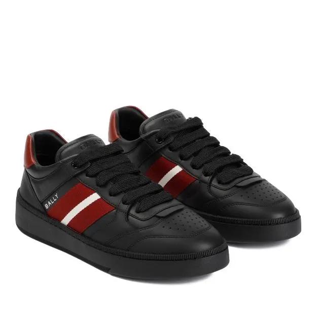 Bally Low-Top Sneaker - Rebby Black Calf Leather Sneakers - Gr. 41,5 (EU) - in Rot - für Damen