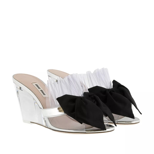 Miu Miu Clear Bow Sandals Silver/Black Slip-in skor