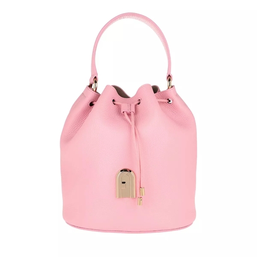 Furla Sleek Small Drawstring Rosa Chiaro Toni Nero Bucket Bag