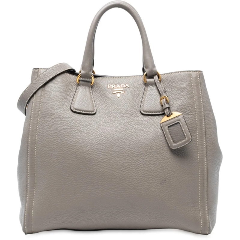 Prada Schultertasche Vitello Daino Open Convertible Tote grau