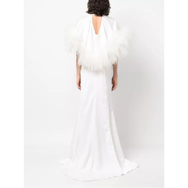 The Attico Feather Detail White Long Dress White Kleider