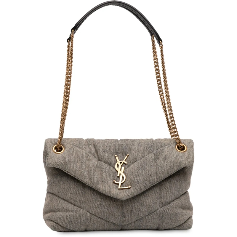 Saint Laurent Schultertasche Small Denim LouLou Puffer grau
