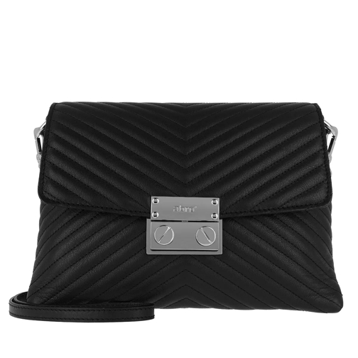 Abro Lotus Quilted Leather Flap Crossbody Bag Black/Nickel Sac à bandoulière