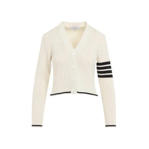 Thom Browne Baby Cable Cropped V-Neck Cardigan Neutrals Cardigan