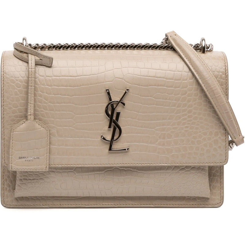 Saint Laurent Schultertasche Medium Croc Embossed Monogram Sunset Bag braun