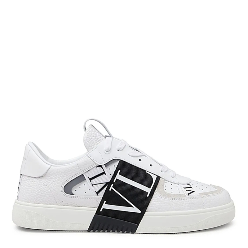 Valentino Garavani Low-Top-Sneaker Textured Leather Low-Top Sneakers With Bold Strap White