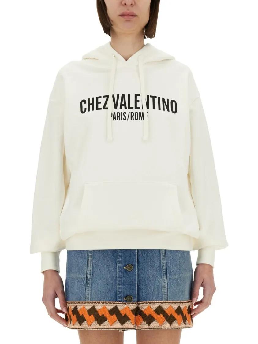 Thumbnail - Valentino Garavani - Relaxed Fit Printed Cotton Hoodie - Größe S - beige