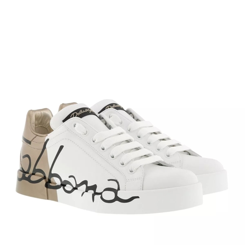 Dolce&Gabbana Portofino Sneakers Graffiti Print Leather White/Gold låg sneaker