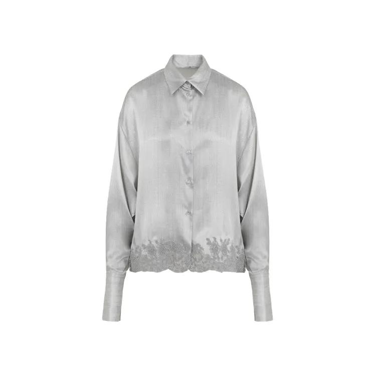 Ermanno Scervino - Embroidery Grey Silk Shirt - Größe 40 - grau