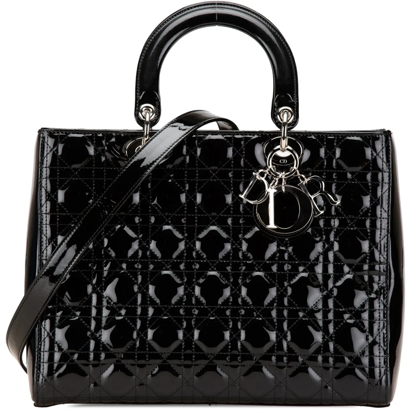 Christian Dior Schultertasche Large Patent Cannage Lady Dior schwarz