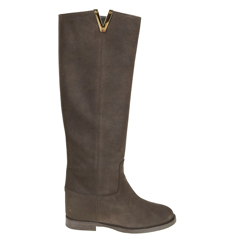 Via Roma 15 Bottes Rich Brown Leather Ankle Boots With Gold-Tone Acce Brown