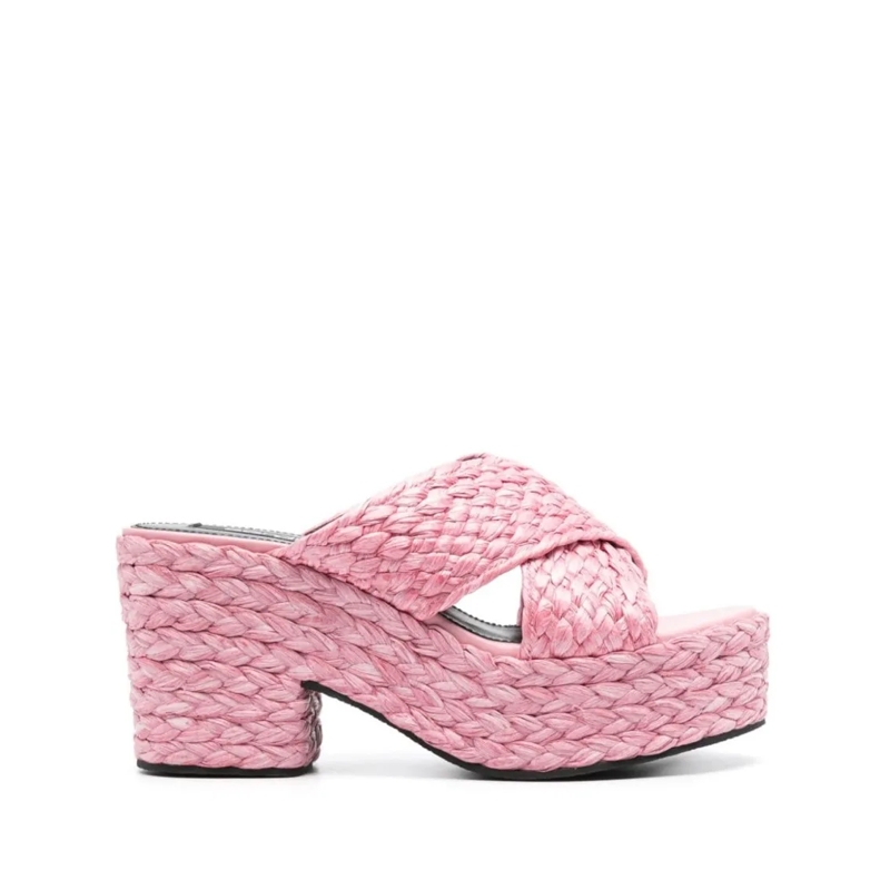sergio rossi Sandalen Light Pink Woven Raffia Sandals Pink