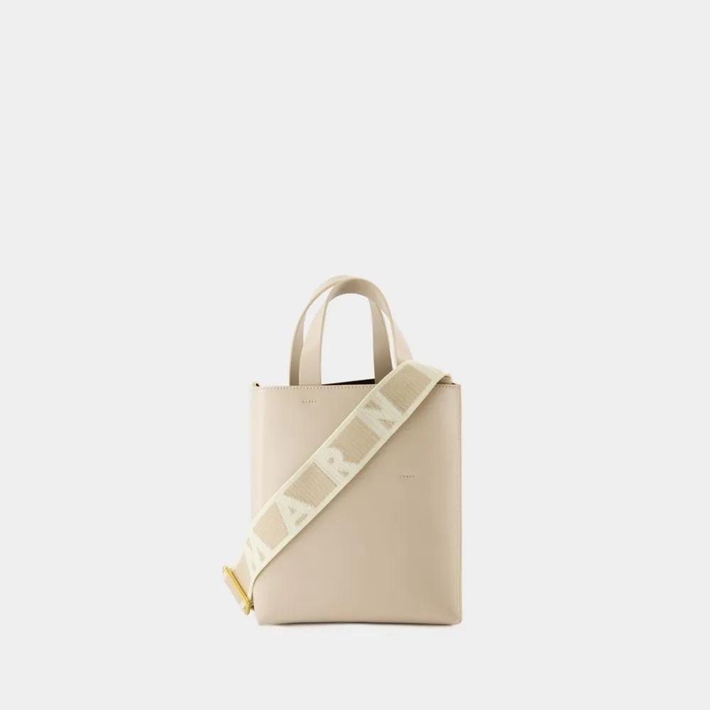 Marni Totes Museo Mini Shopping Bag Leather Beige in beige