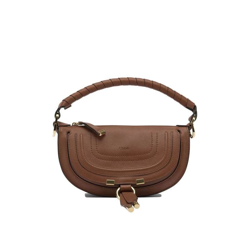 Chloé Schultertasche Compact Shoulder Bag With Saddle Stitching Brown