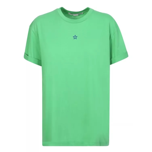 Stella McCartney Star-Embroidered Green Cotton T-Shirt Neutrals T-Shirts