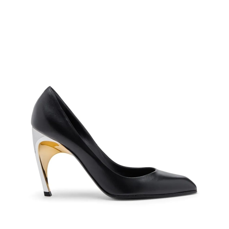 Alexander McQueen Pumps Pointed Toe Heeled Shoes With Metallic Heel Black