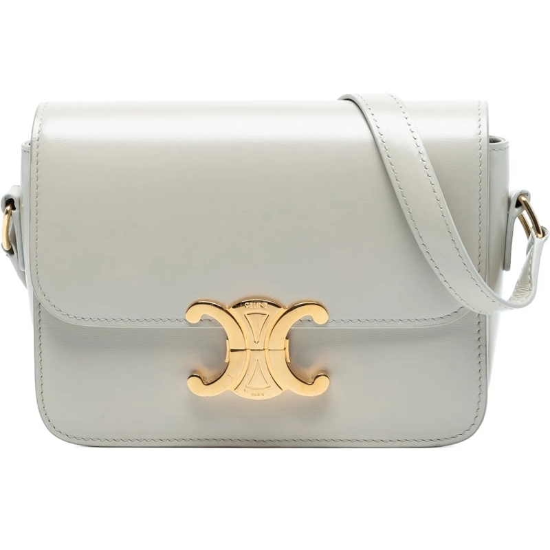 Celine Schultertasche Teen Shiny Calfskin Triomphe Crossbody grau