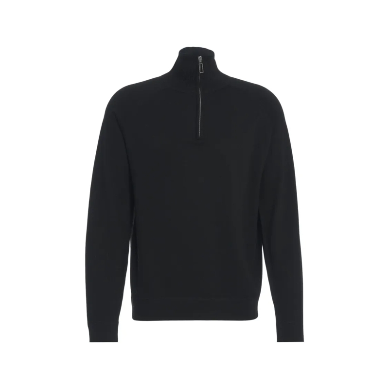 Paolo Pecora Pullover Mock Neck Half-Zip Knit Sweater With Ribbed Detail Black