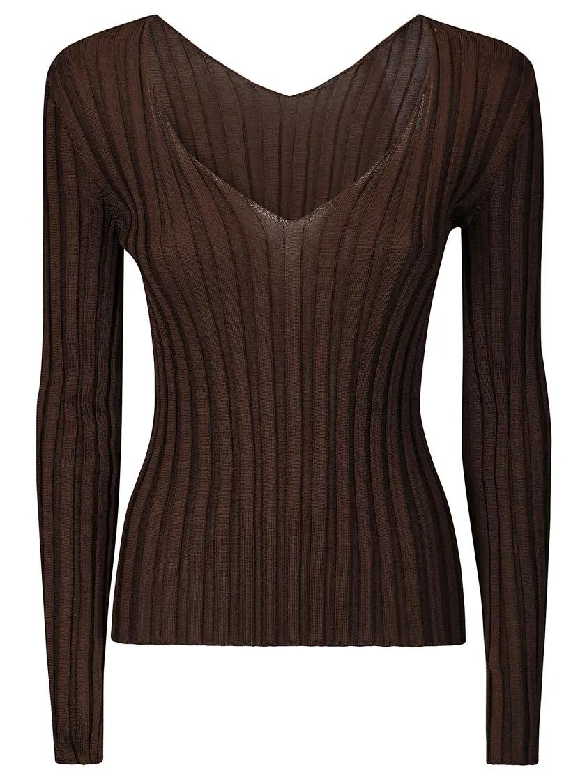 Thumbnail - LUSSI - Ribbed Silk Long-Sleeved Sweater - Größe 1 - braun