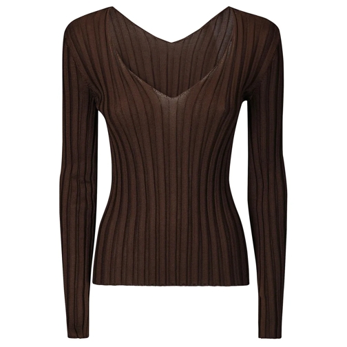 LUSSI Pull Ribbed Silk Long-Sleeved Sweater Brown