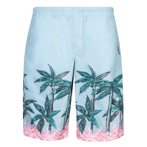 Palm Angels Blue Swim Shorts With All-Over Graphic Print Blue 