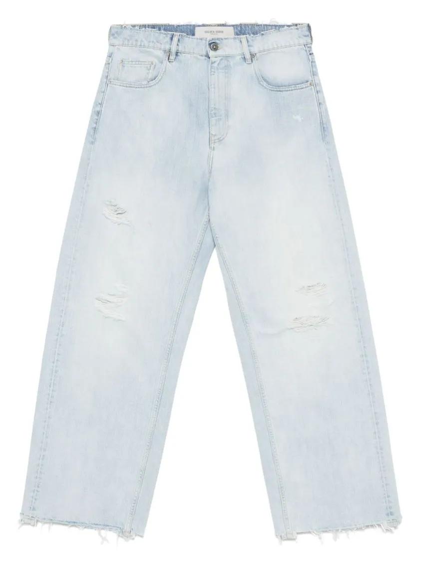 Thumbnail - Golden Goose - Light Blue Distressed Jeans With Frayed Hem And Cl - Größe 32 - blau