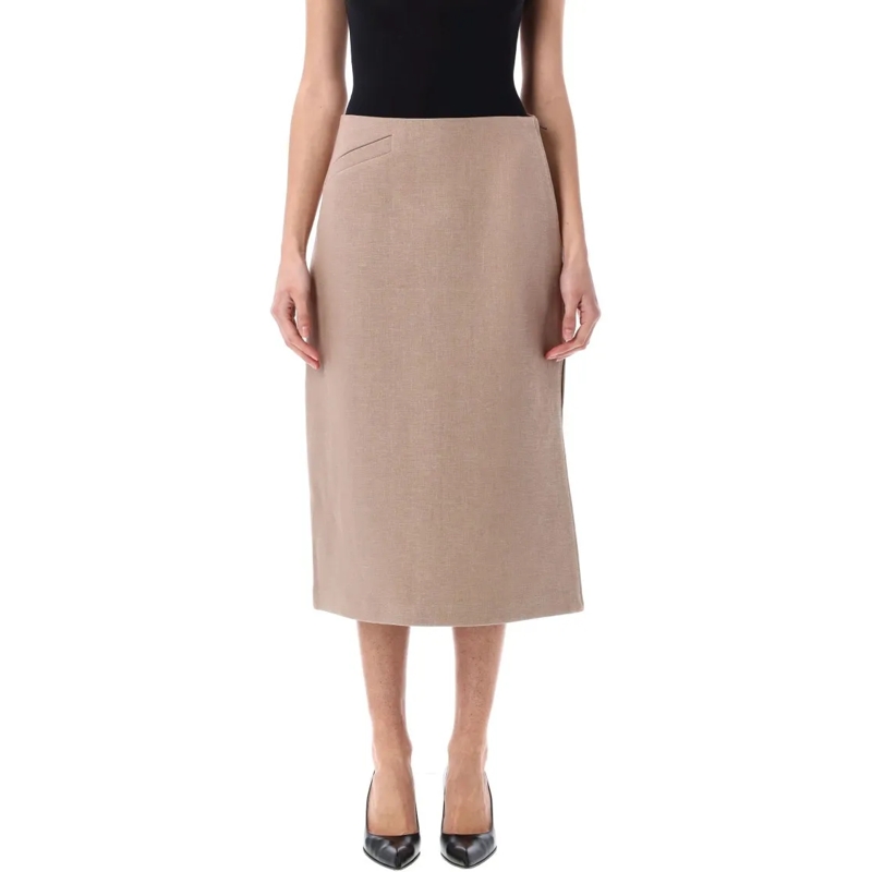 Fendi Midirok Straight-Cut Midi Skirt Neutrals