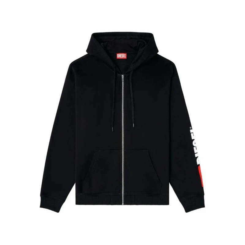 Diesel  Classic Fit Hooded Sweatshirt With Bold Logo Accen Black