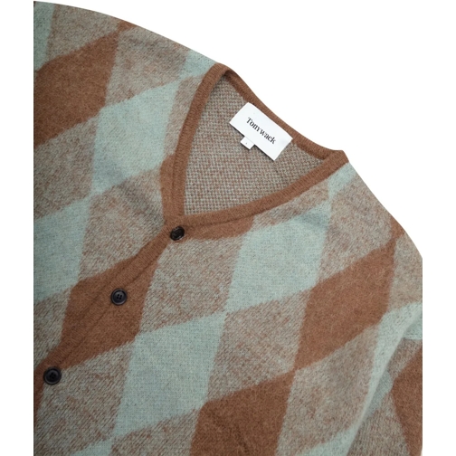 Tony Wack Sweatshirts Cardigan Brushed Mohair Argyle Mint/Taupe taupe (Image 2)
