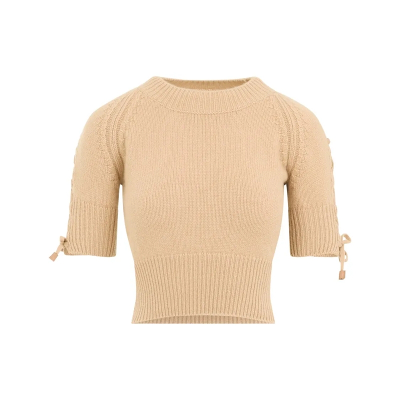 Ermanno Scervino Pullover Short-Sleeved Cashmere Knit Sweater Brown