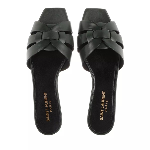 Saint Laurent Claquette Tribute Flat Sandals Leather Dark Green (Image 4)