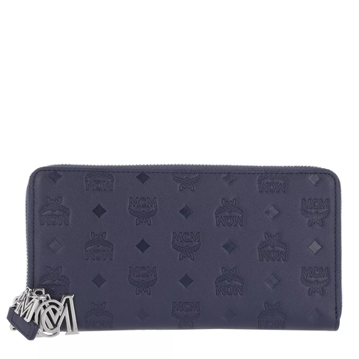MCM Leather Zip Around Large Wallet Navy Blue Continental Wallet