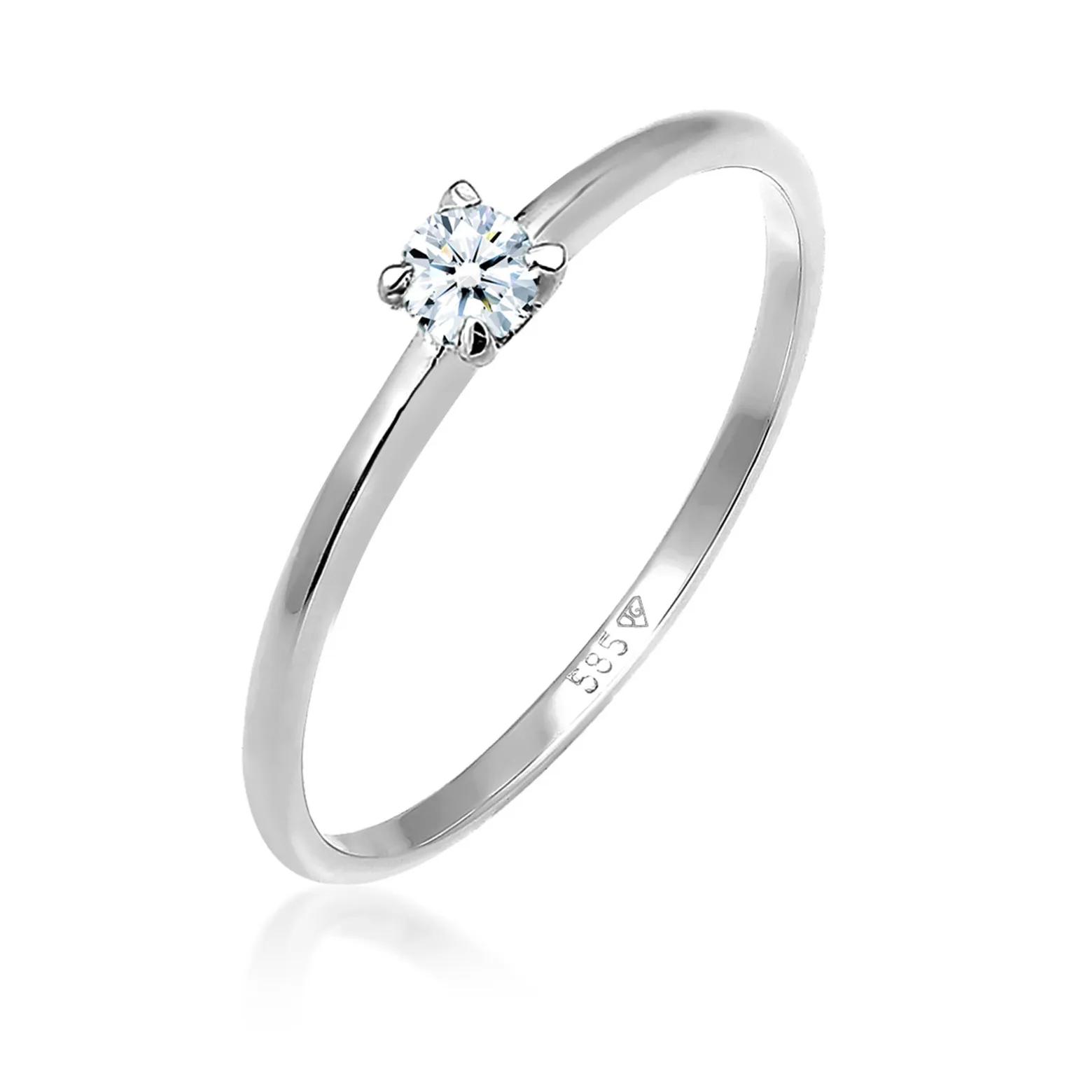 Elli Ringe - Ring Solitär Verlobung Diamant (0.06 ct.) 585 Weiß - Gr. 52 MM - in Silber - für Damen