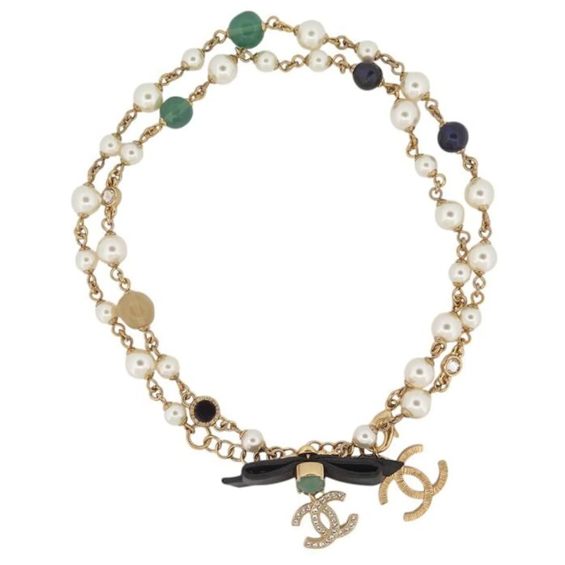 Chanel Medium Halsketting NEUE CHANEL-HALSKETTE PERLEN GLAS STRASS 63-69CM M gold